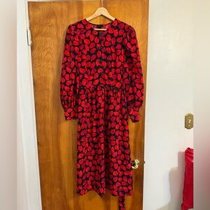 NWT Who What Wear Black & Red Leaf Print Long Sleeve Dress ❤️🖤